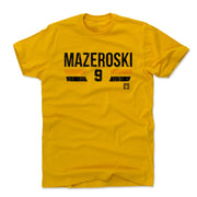 Gold t-shirt featuring the name 'MAZEROSKI' with the number 9 below it in black letters, between orange and black stripes.