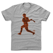 Heather gray t-shirt featuring an orange baseball batter silhouette filled with black text, including 'Cal Ripken Jr.' across the chest.