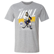 Heather gray short-sleeved t-shirt featuring Brett Hull in a St. Louis jersey with the text 'BRETT HULL' in white above.