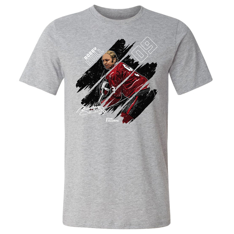 Heather gray t-shirt featuring Bobby Hull in a red jersey with the text 'BOBBY HULL 09' in white beside him.