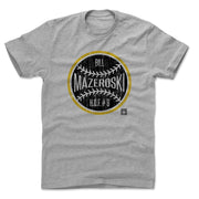 Heather gray t-shirt featuring a black baseball graphic with a yellow ring and the text 'Bill Mazeroski' and 'H.O.F. #9' in white.
