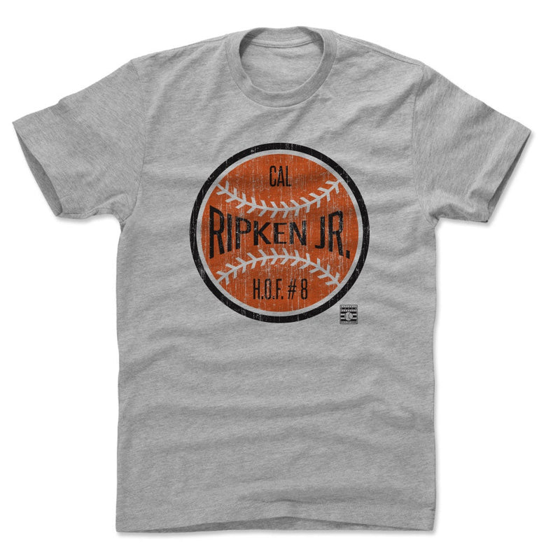 Heather gray t-shirt featuring a baseball graphic with the text 'CAL RIPKEN JR.' and 'H.O.F. #8' below it in black.