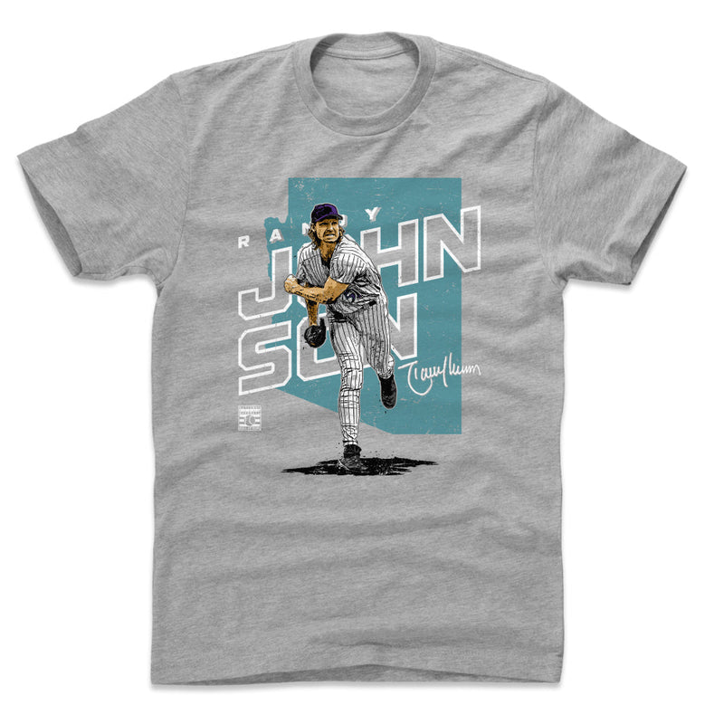 Heather Gray T-Shirt featuring design named Randy Johnson Player Map Arizona WHT
