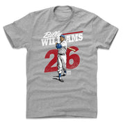 Gray t-shirt featuring an illustration of Billy Williams in a baseball uniform with the text 'Billy Williams' in white above a red 26.
