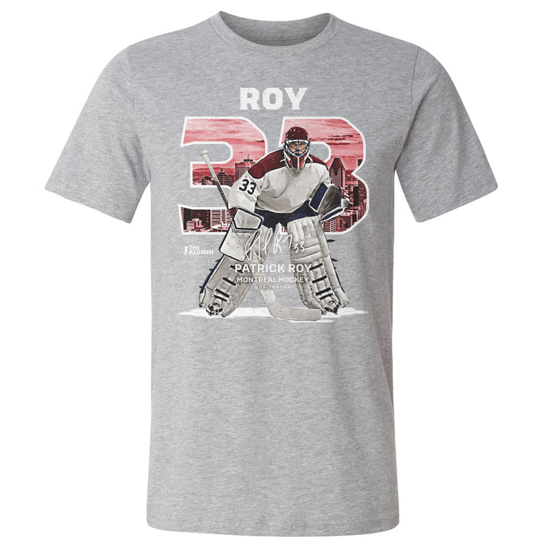 Heather Gray T-Shirt featuring design named Patrick Roy Montreal Throwback WHT