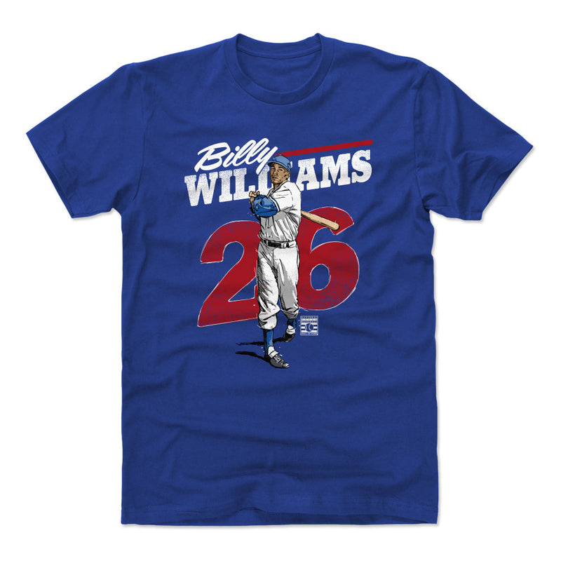 Royal blue t-shirt featuring an illustration of Billy Williams in a baseball uniform with the text 'Billy Williams' in white above a red 26.