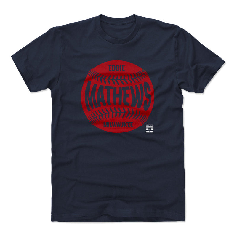 True Navy T-Shirt featuring design named Eddie Mathews Milwaukee Baseball WHT