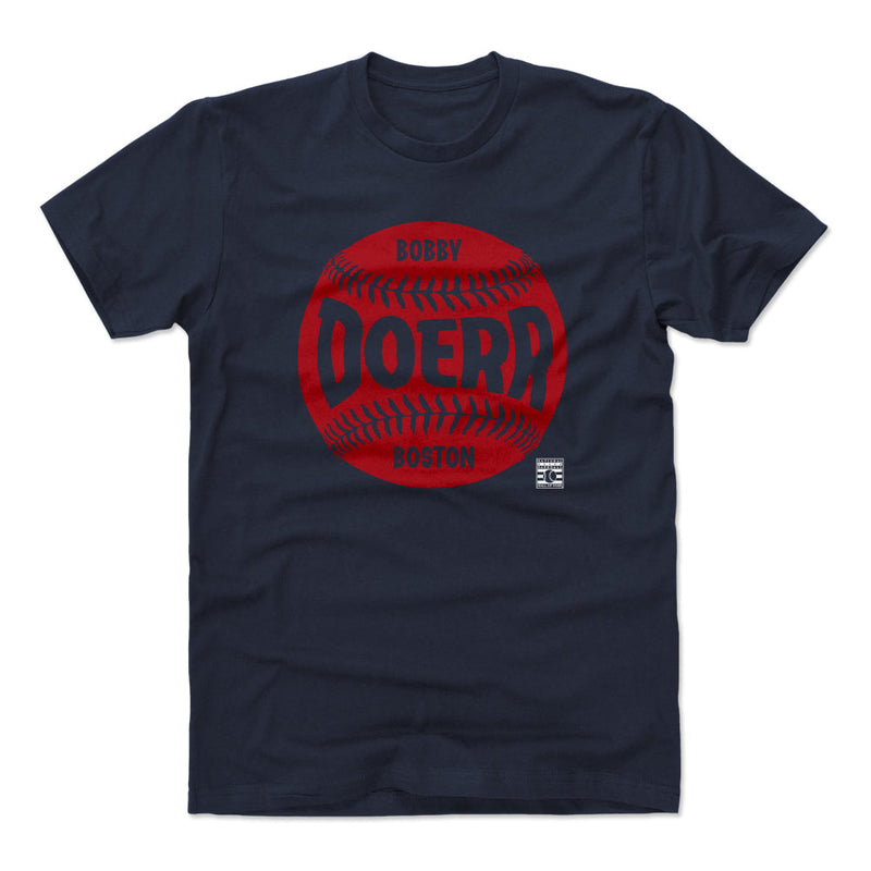 Navy t-shirt featuring a red baseball with the text 'DOERR' in black across the center, with 'BOBBY' above and 'BOSTON' below in black.