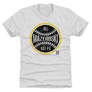Heather gray t-shirt featuring a black baseball graphic with a yellow ring and the text 'Bill Mazeroski' and 'H.O.F. #9' in white.