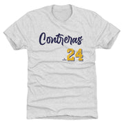 Light heather gray short-sleeved t-shirt featuring the script name 'Contreras' in navy above a large gold '24' with a small MLB Players logo.