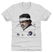 Ash short-sleeved t-shirt featuring a pencil-sketch portrait of Walter Payton wearing a white headband and jersey with a blue and orange emblem.