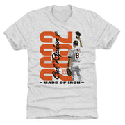 Light heather gray t-shirt featuring Cal Ripken Jr. in front of large orange 2632 numbers, with the text 'Made of Iron' in black below.