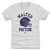 Light gray short-sleeved t-shirt featuring a navy football helmet with orange number 34 and the text 'Walter Payton' in navy above and below it.