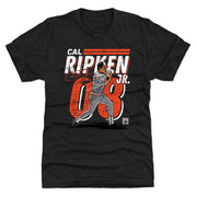 Black t-shirt featuring a cartoon Cal Ripken Jr. batting with the text 'CAL RIPKEN JR.' in white above orange 08.