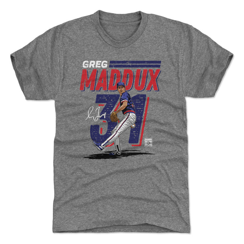 Tri Gray T-Shirt featuring design named Greg Maddux Chicago Dash WHT