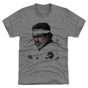 Heather gray version of the Walter Payton Chicago Icon t-shirt showing the same sketched portrait in a white headband and jersey.