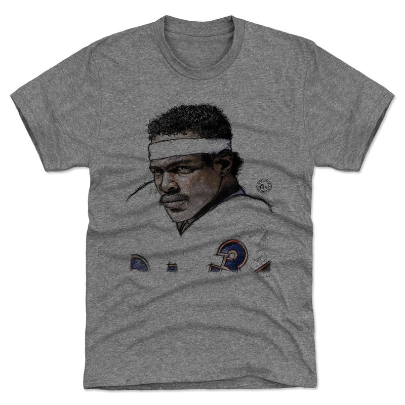 Heather gray version of the Walter Payton Chicago Icon t-shirt showing the same sketched portrait in a white headband and jersey.