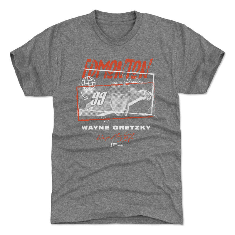 Heather gray version of the Wayne Gretzky Edmonton t-shirt, showing the same red and white design.