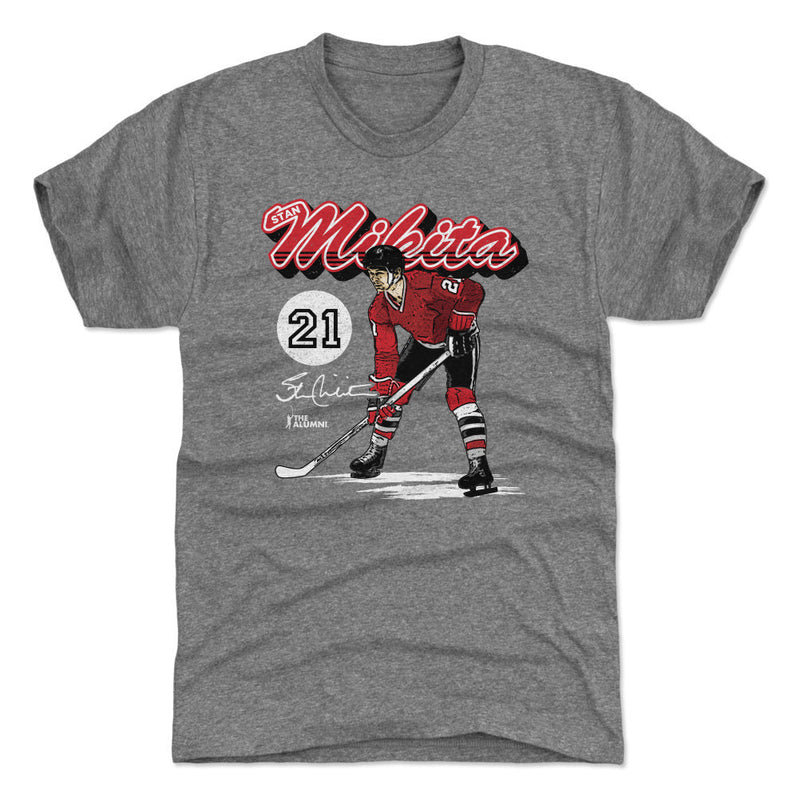 T-Shirt featuring design named Stan Mikita Chicago Retro Script WHT, product image 2 of 2