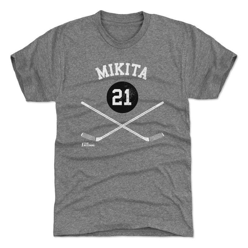 T-Shirt featuring design named Stan Mikita Chicago 21 Sticks WHT, product image 1 of 2
