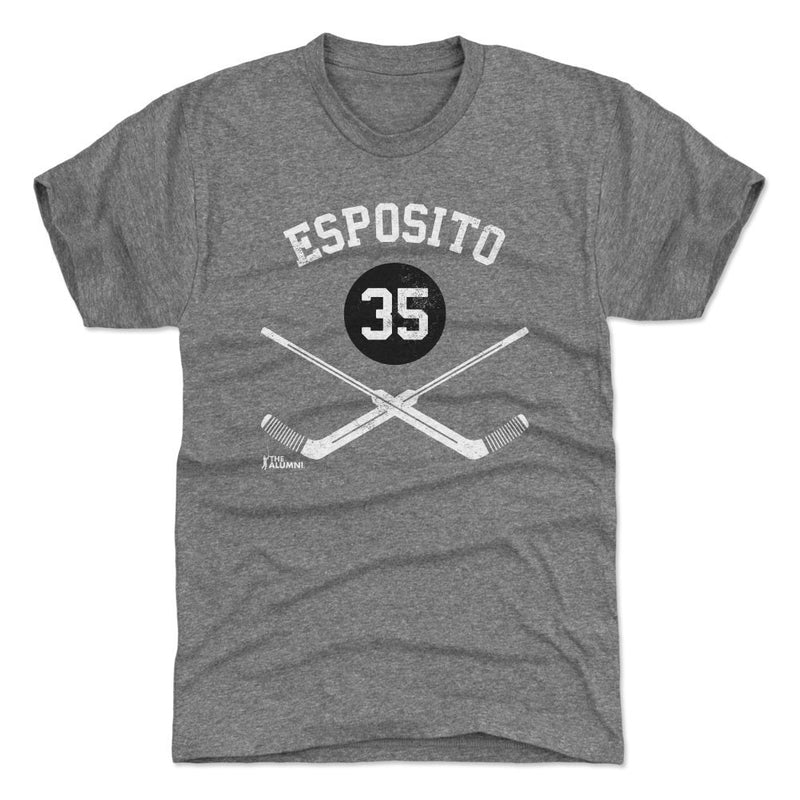 T-Shirt featuring design named Tony Esposito Chicago 35 Goalie Sticks WHT, product image 2 of 2