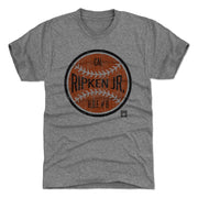 Dark heather gray t-shirt featuring a baseball graphic with the text 'CAL RIPKEN JR.' and 'H.O.F. #8' below it in black.