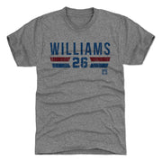Heather gray t-shirt featuring the text 'WILLIAMS' with the number '26' below in blue, set between red and blue stripes.