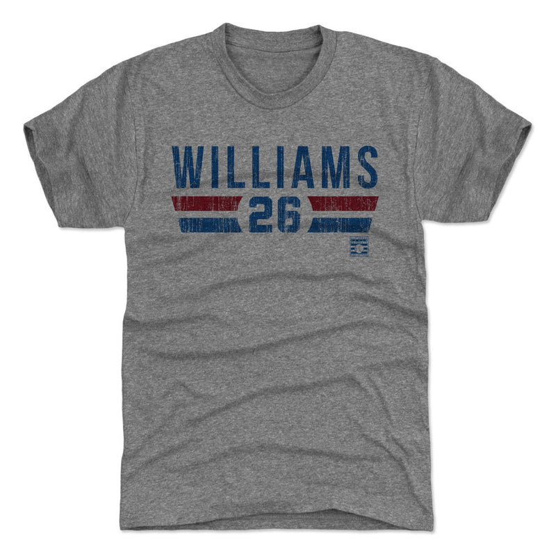 Heather gray t-shirt featuring the text 'WILLIAMS' with the number '26' below in blue, set between red and blue stripes.