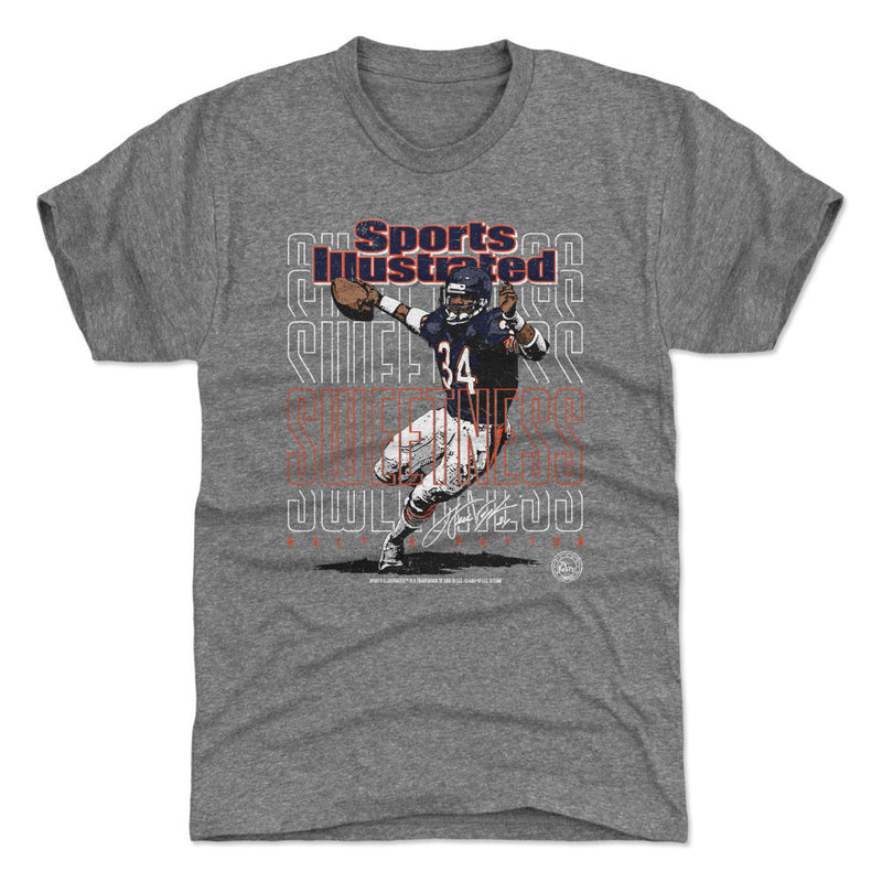 Tri Gray T-Shirt featuring design named Walter Payton Sports Illustrated & Chicago Sweetness Repeat WHT