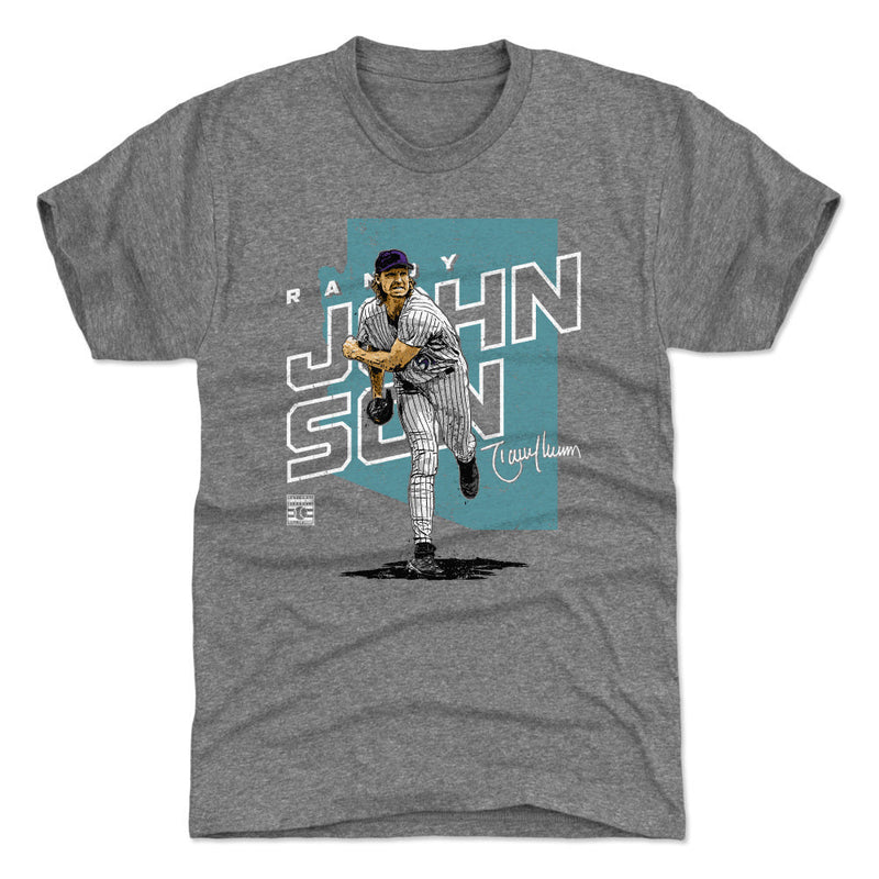 Tri Gray T-Shirt featuring design named Randy Johnson Player Map Arizona WHT