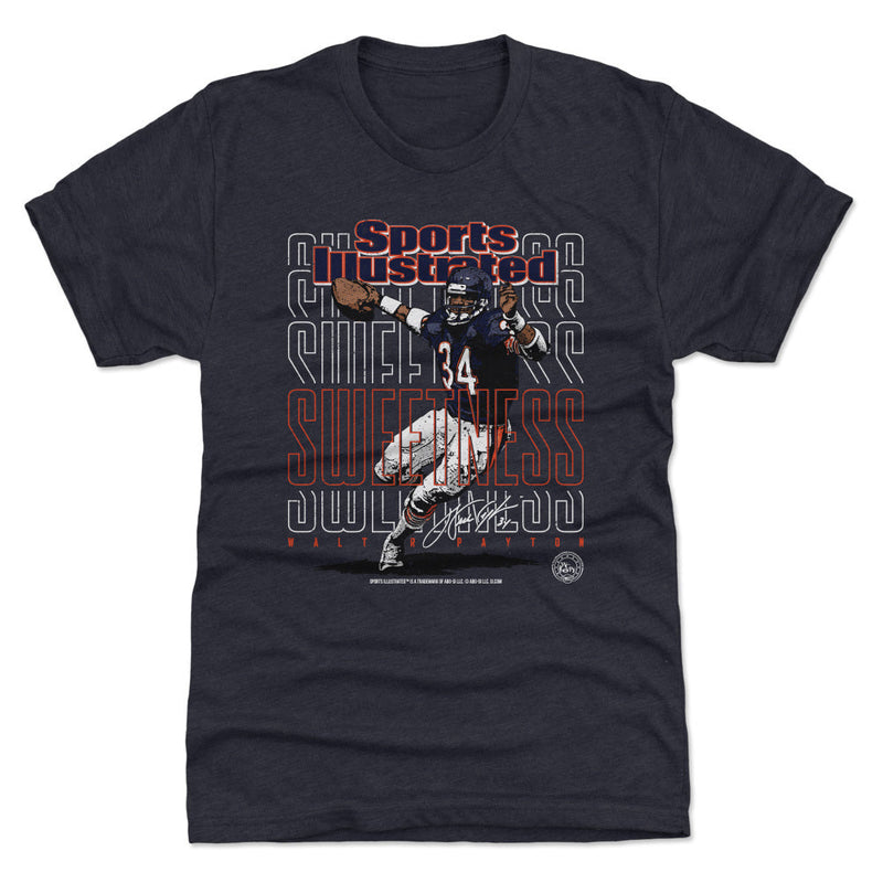 Tri Navy T-Shirt featuring design named Walter Payton Sports Illustrated & Chicago Sweetness Repeat WHT