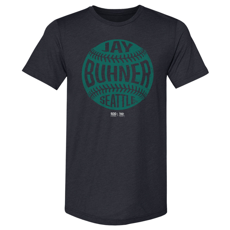 Tri Navy T-Shirt featuring design named Jay Buhner Seattle Vintage Baseball WHT