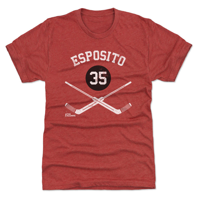 T-Shirt featuring design named Tony Esposito Chicago 35 Goalie Sticks WHT, product image 1 of 2