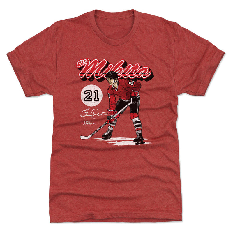 T-Shirt featuring design named Stan Mikita Chicago Retro Script WHT, product image 1 of 2