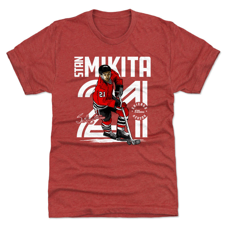 Tri Red T-Shirt featuring design named Stan Mikita Inline WHT