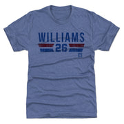 Heather blue t-shirt featuring the text 'WILLIAMS' with the number '26' below in blue, set between red and blue stripes.