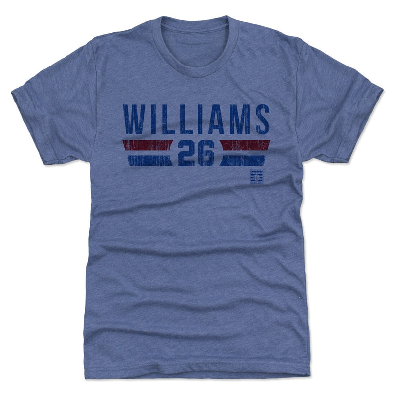 Heather blue t-shirt featuring the text 'WILLIAMS' with the number '26' below in blue, set between red and blue stripes.