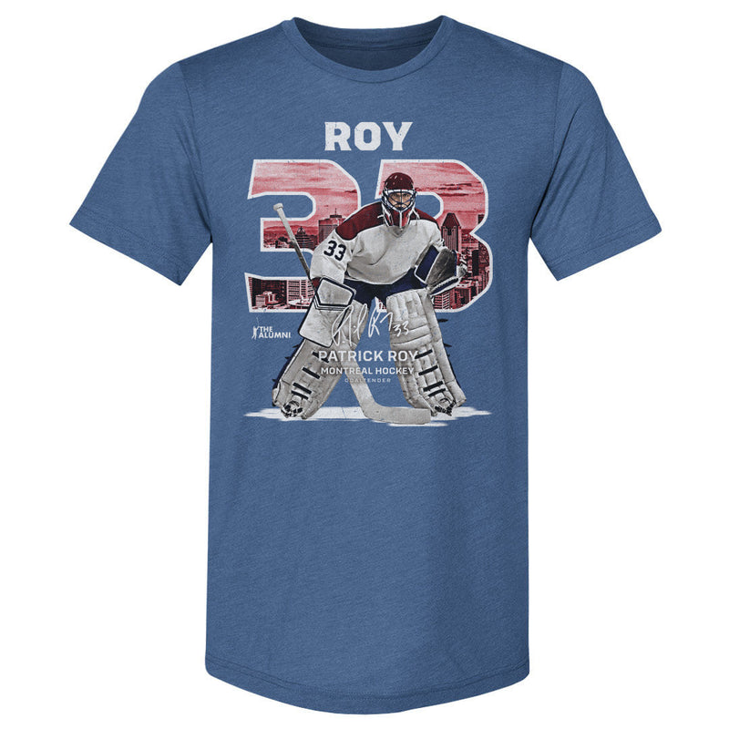 Tri Royal T-Shirt featuring design named Patrick Roy Montreal Throwback WHT