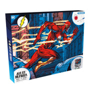 Angled view of blue DC Comics The Flash Art By Numbers painting kit box featuring the Flash running in red with lightning trails with the text 'Art By Numbers' in black at the bottom left.