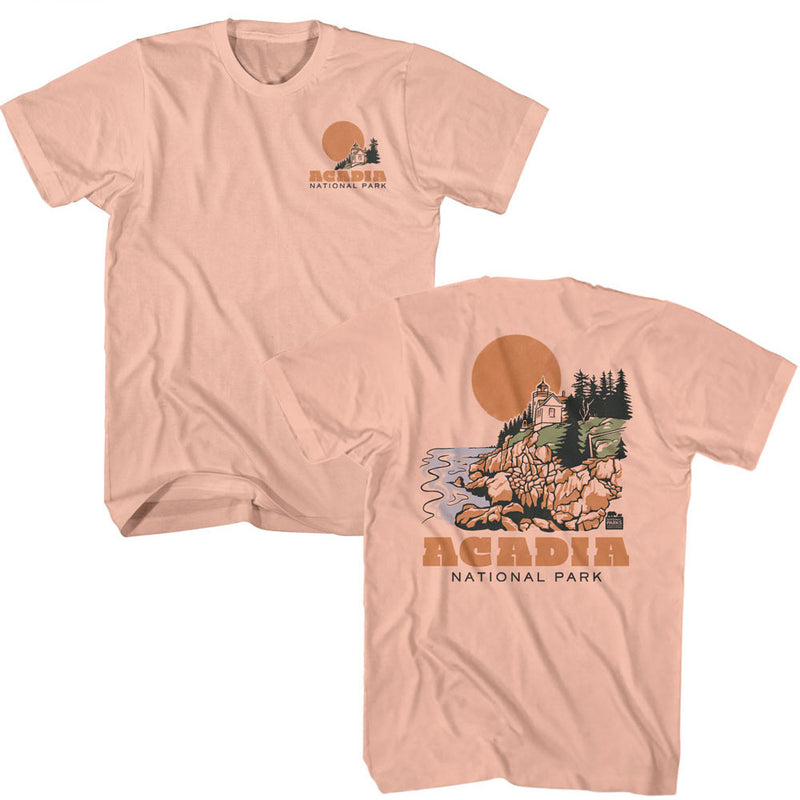 T-Shirt featuring design named National Parks - Acadia Lighthouse (Front & Back) (Peach)