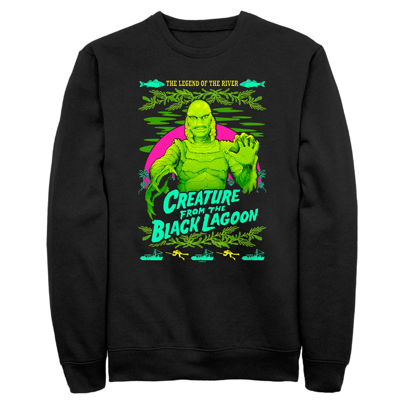 Black sweatshirt featuring a neon green Creature from the Black Lagoon with the text 'Creature from the Black Lagoon' in teal below it.