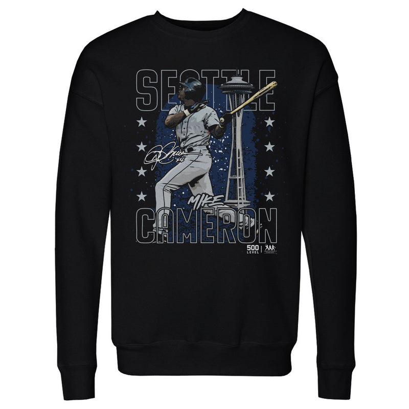 Black Sweatshirt featuring design named Mike Cameron Seattle Gritty WHT