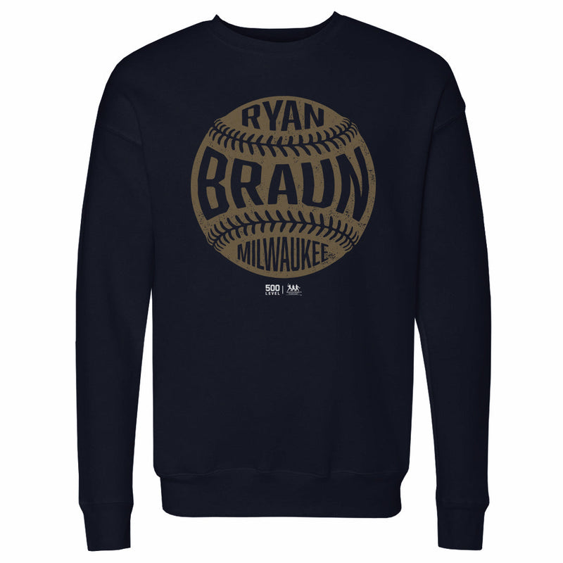 Navy Sweatshirt featuring design named Ryan Braun Milwaukee Vintage Baseball WHT