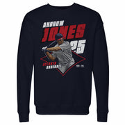 Navy crewneck sweatshirt featuring Andruw Jones in a red diamond with 'ANDRUW JONES' in red and white above and 'ATLANTA BASEBALL' in red and white below.