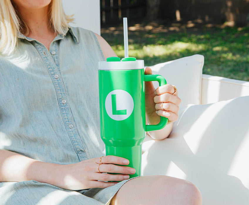 Super Mario Bros. Luigi Icon Metal Travel Tumbler | Holds 40 Ounces