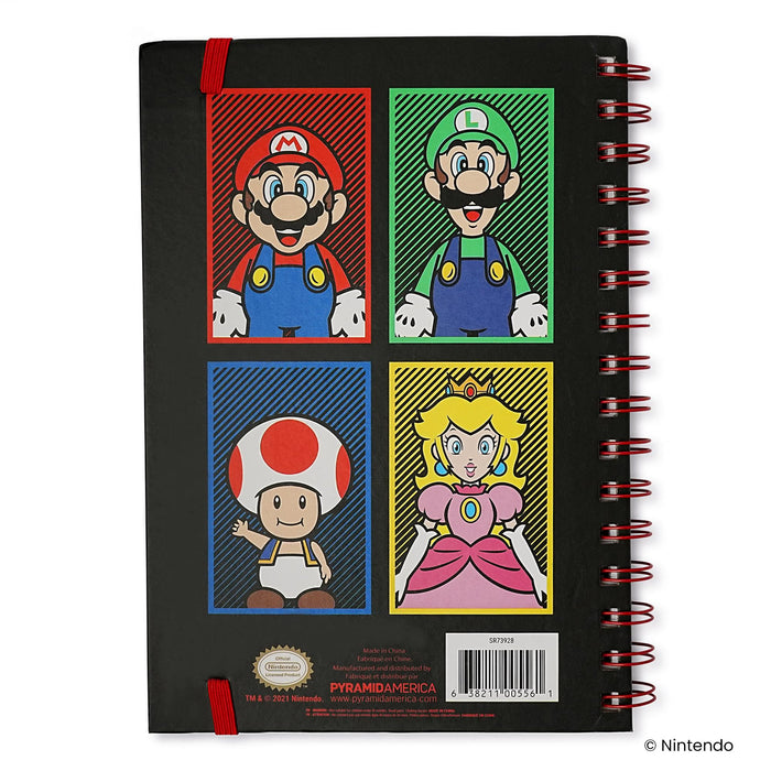 Super Mario 4 Color Spiral Notebook With Elastic Closure