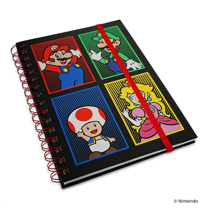 Super Mario 4 Color Spiral Notebook With Elastic Closure