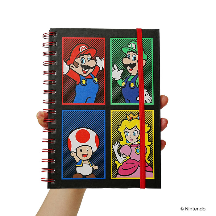 Super Mario 4 Color Spiral Notebook With Elastic Closure