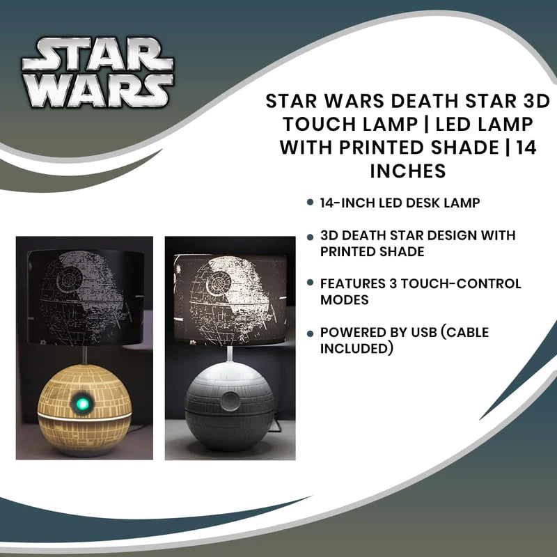 Star Wars - Death Star 3D Touch Lamp | LED Lamp With Printed Shade | 14 Inches