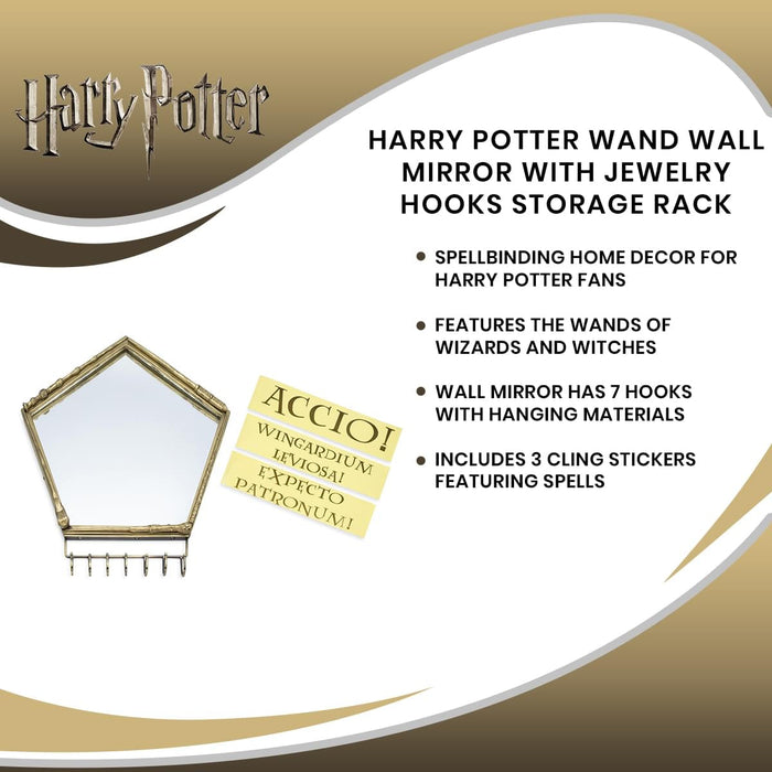 Harry Potter - Wand Wall Mirror with Jewelry Hooks Storage Rack
